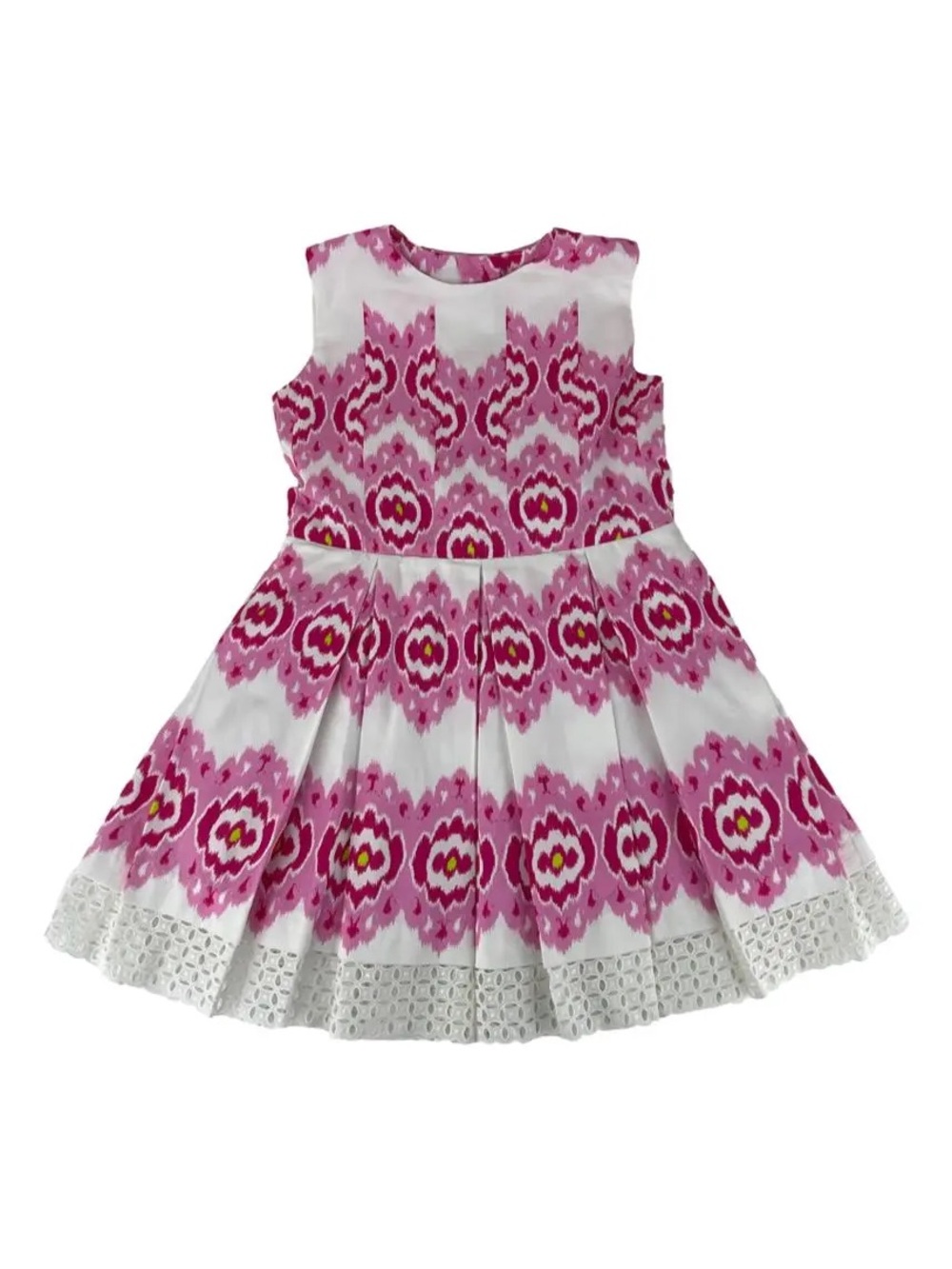 Oscar de la Renta Girls Pink Ikat Eyelet Dress
